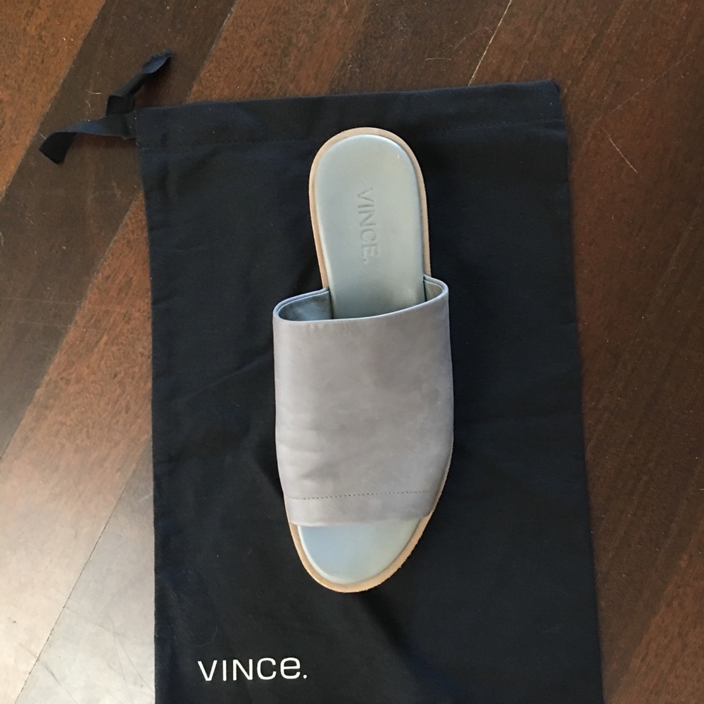 VINCE Grey Slides. Comes with shoe bag. Worn once!